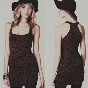 Free People Racerback Leopard Cheetah Burgundy Black Bodycon Dress